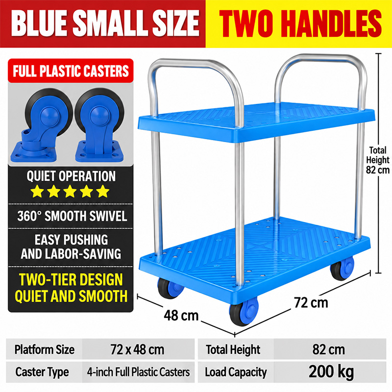 Two-Tier Handle Platform Trolley with TPR Casters