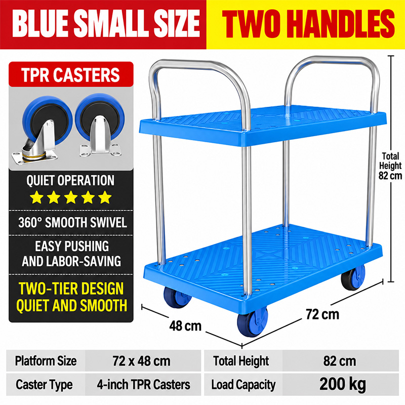 Two-Tier Handle Platform Trolley with TPR Casters