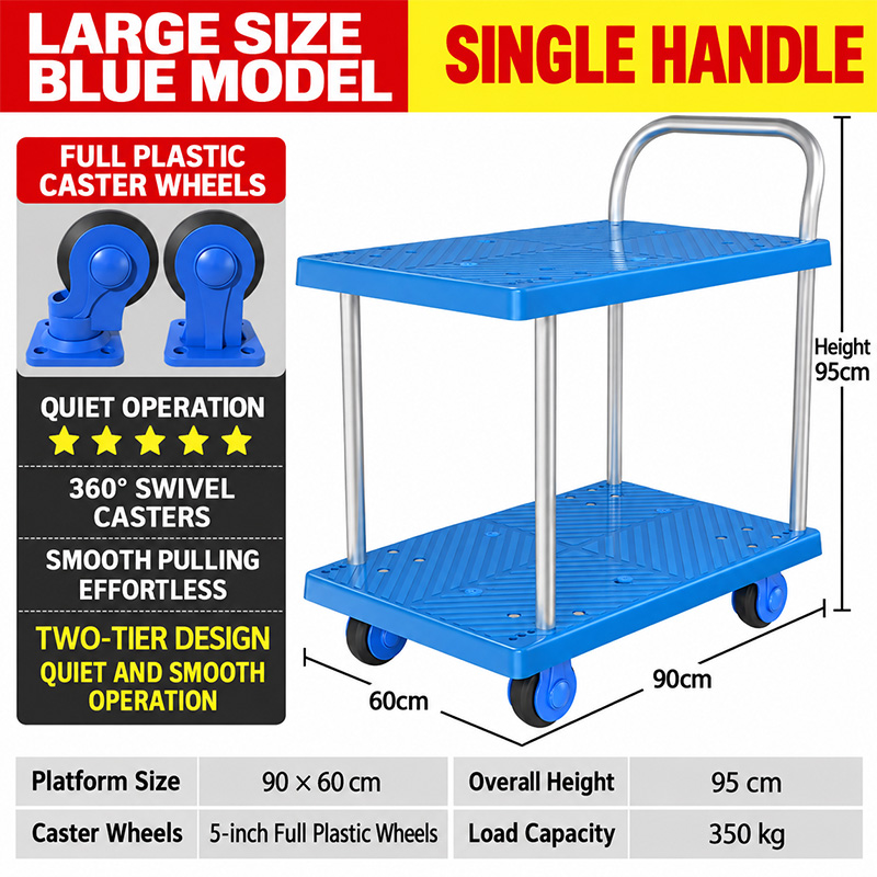 Two-Tier Handle Platform Trolley with TPR Casters