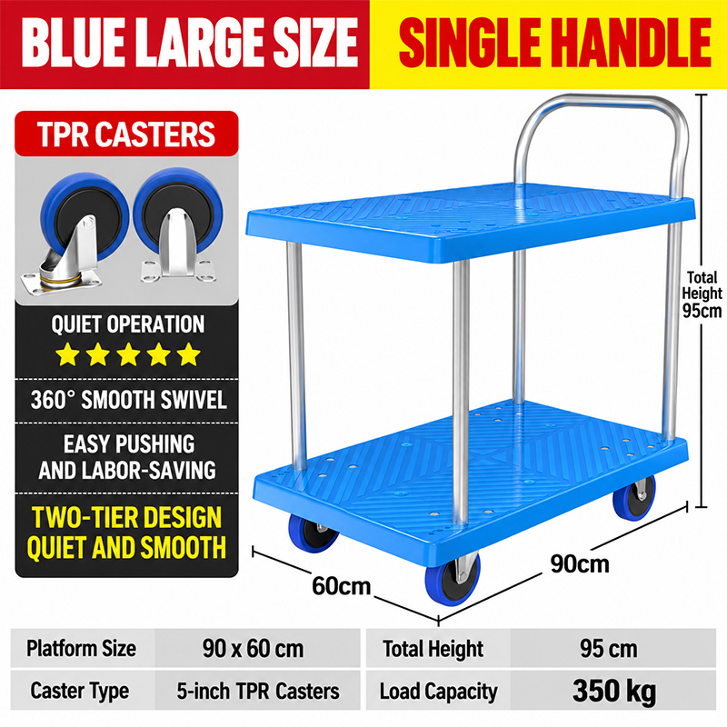 Two-Tier Handle Platform Trolley with TPR Casters