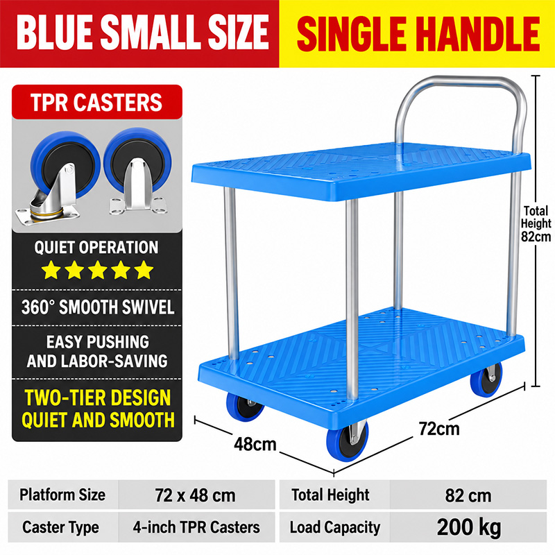Two-Tier Handle Platform Trolley with TPR Casters