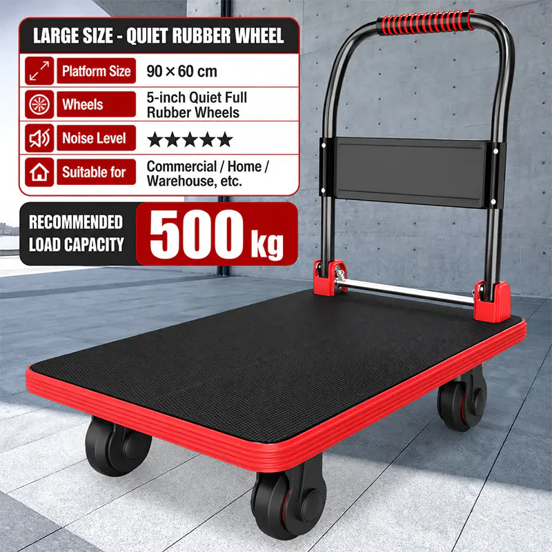 Steel-Frame Reinforced Red Platform Trolley