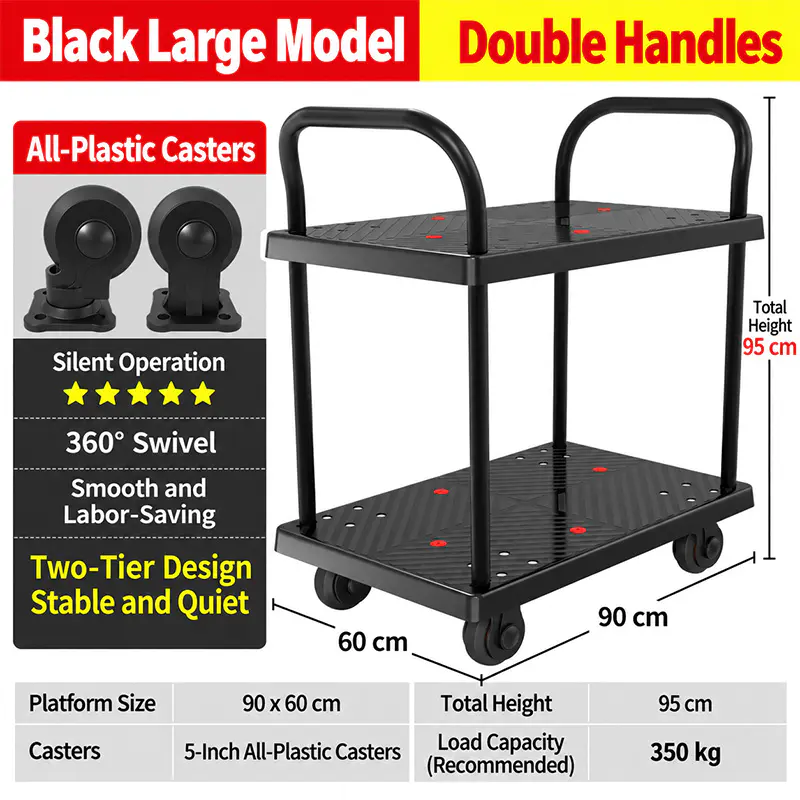 Double-Layer Single-Handle TPR-Caster platform trolley