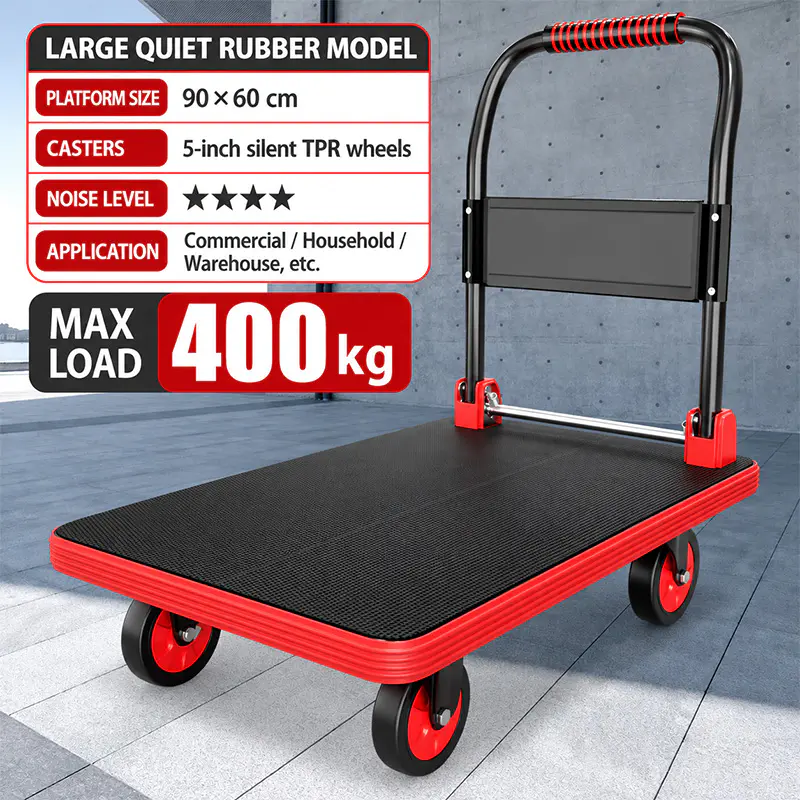 Steel-Frame Reinforced Red Platform Trolley