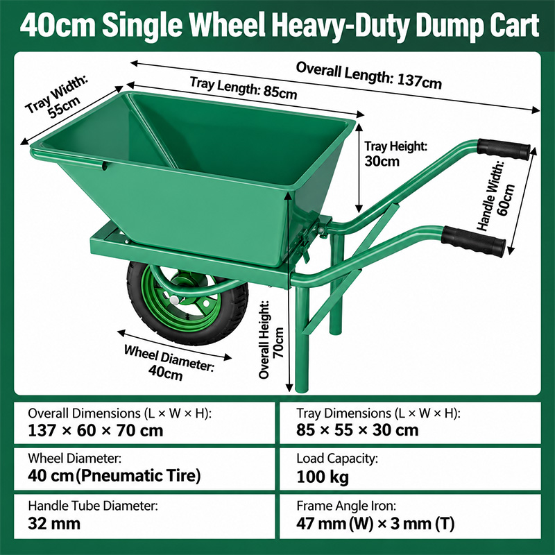 Shock-Absorbing Solid-Tire Wheelbarrow