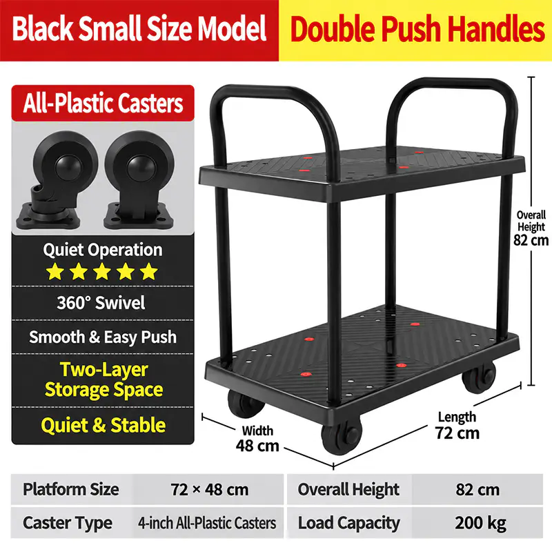 Double-Layer Single-Handle TPR-Caster platform trolley