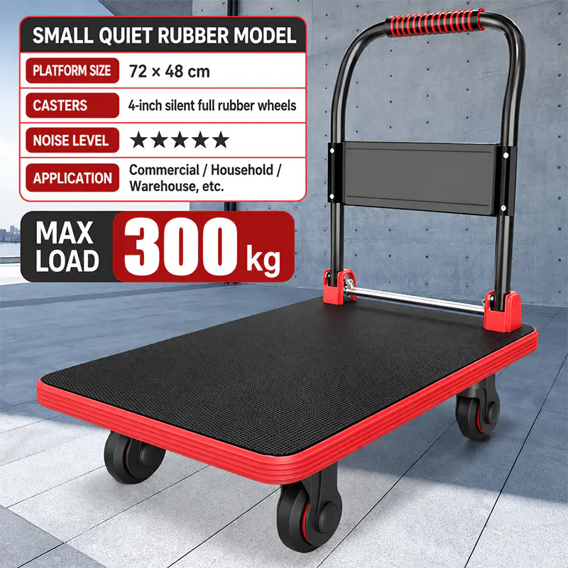 Steel-Frame Reinforced Red Platform Trolley