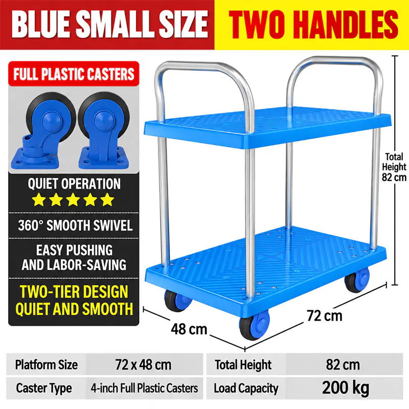 Two-Tier Handle Platform Trolley with TPR Casters