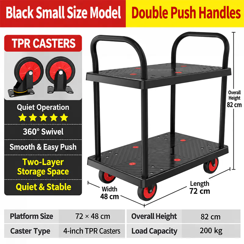 Double-Layer Single-Handle TPR-Caster platform trolley