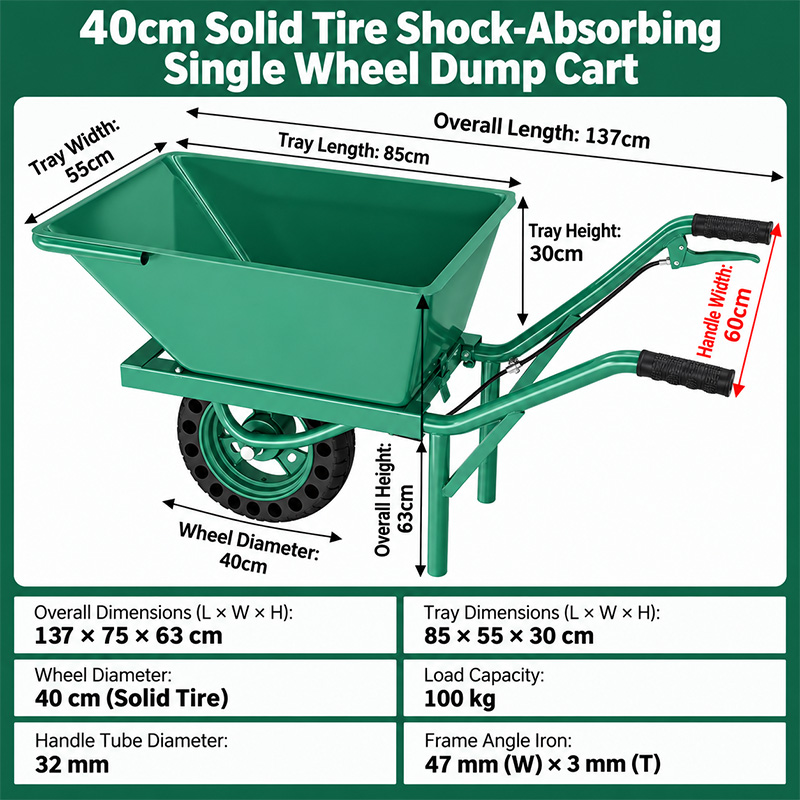 Shock-Absorbing Solid-Tire Wheelbarrow