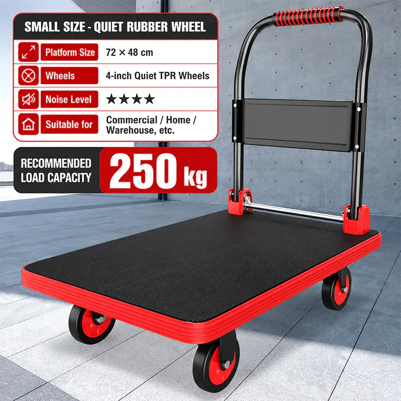 Steel-Frame Reinforced Red Platform Trolley