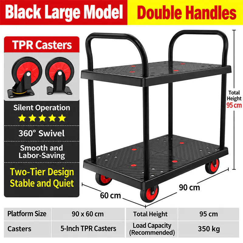 Double-Layer Single-Handle TPR-Caster platform trolley