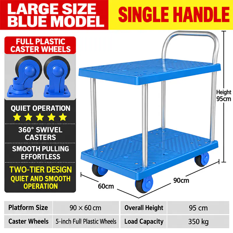 Two-Tier Handle Platform Trolley with TPR Casters