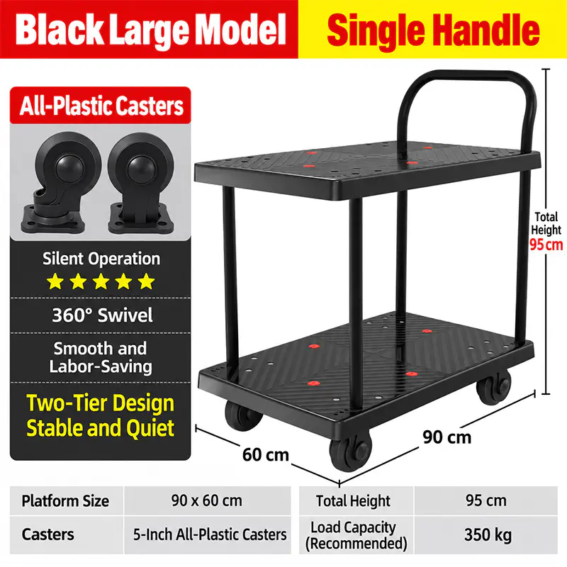 Double-Layer Single-Handle TPR-Caster platform trolley