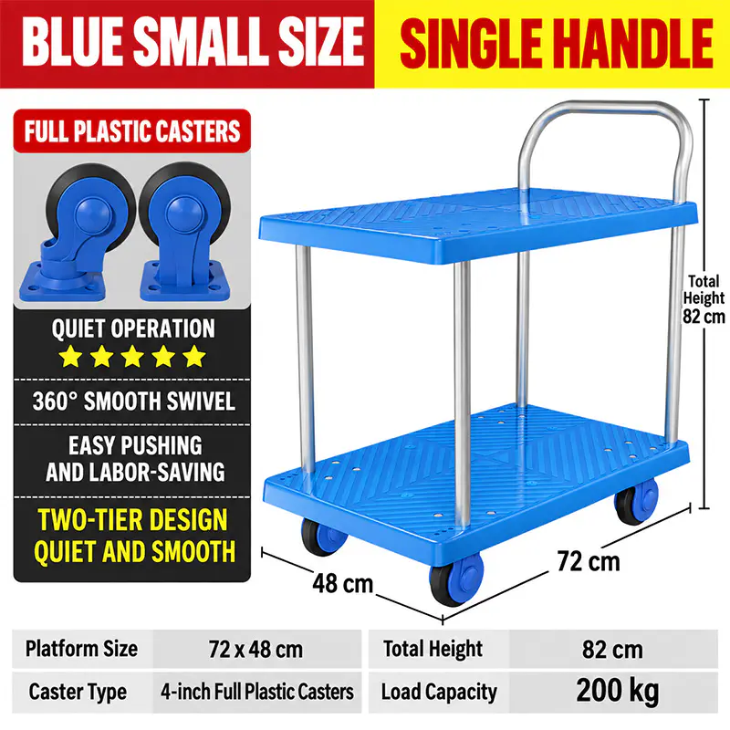 Two-Tier Handle Platform Trolley with TPR Casters