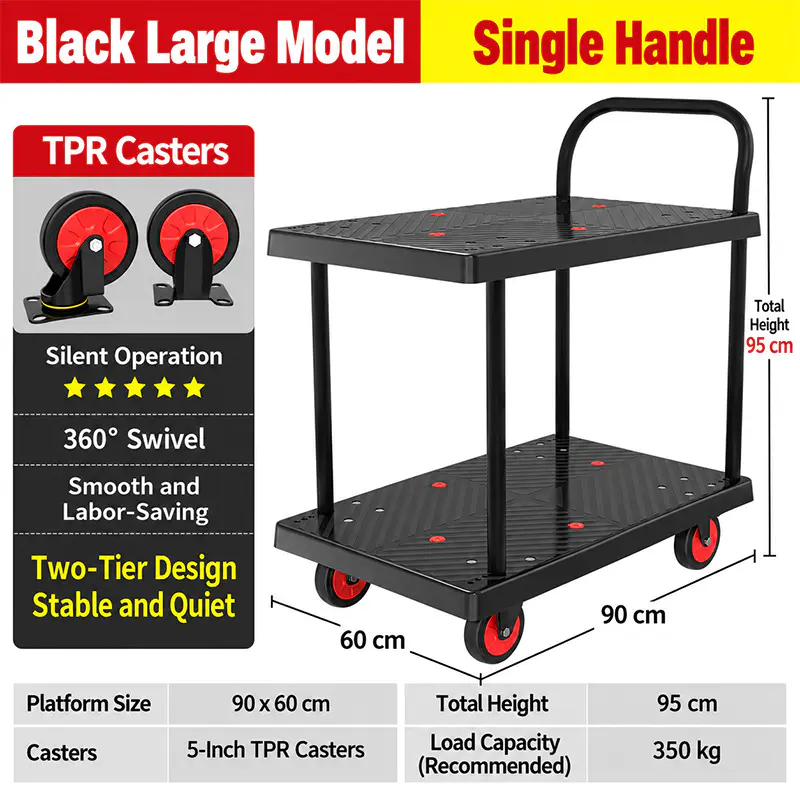 Double-Layer Single-Handle TPR-Caster platform trolley