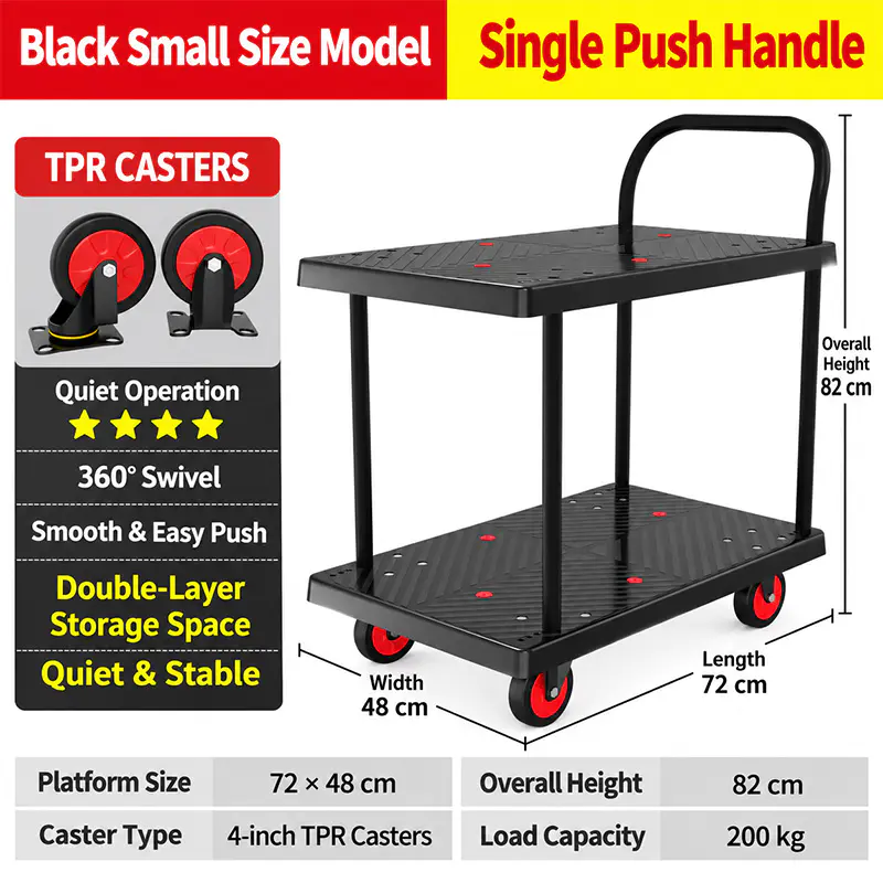 Double-Layer Single-Handle TPR-Caster platform trolley