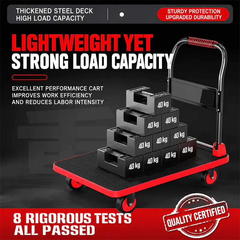 Steel-Frame Reinforced Red Platform Trolley