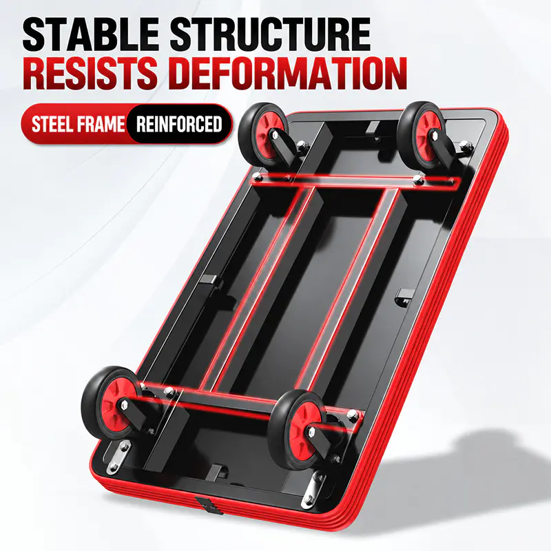 Steel-Frame Reinforced Red Platform Trolley