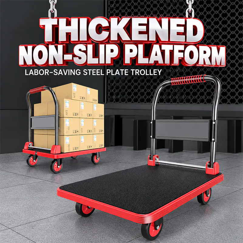 Steel-Frame Reinforced Red Platform Trolley